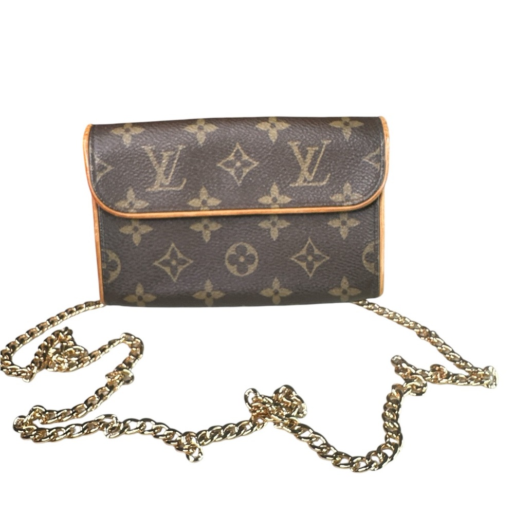 FL008🔥 Vuitton Brown Monogram Florentine w unbranded Chain for Crossbody